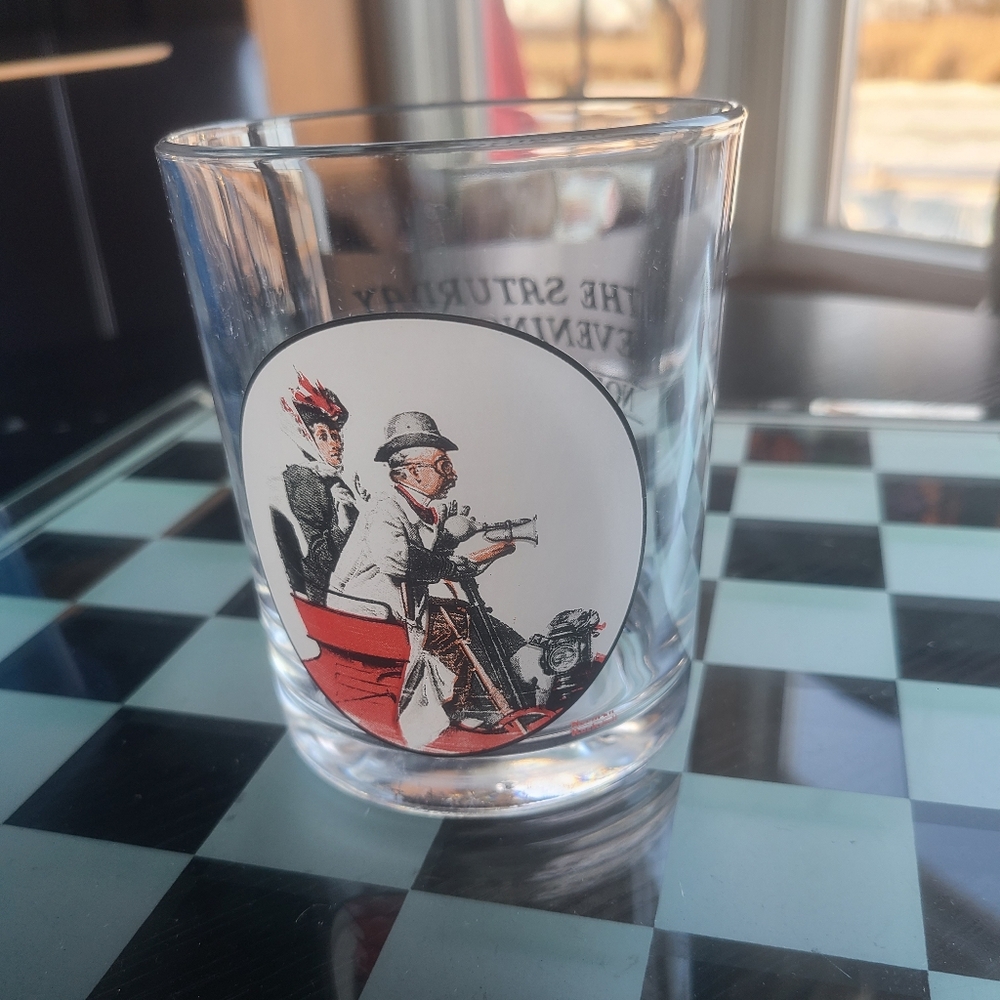 Vintage Glass with Illustrated Design